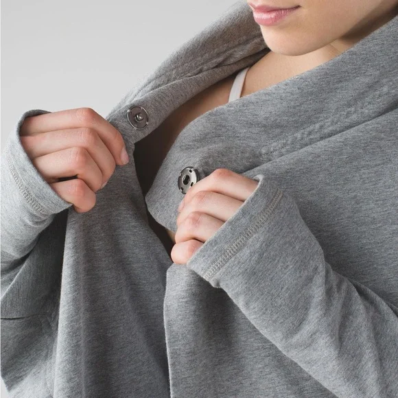 Lululemon Restore Wrap Heathered Medium Grey Size 6 Cozy French Terry - Picture 3 of 16